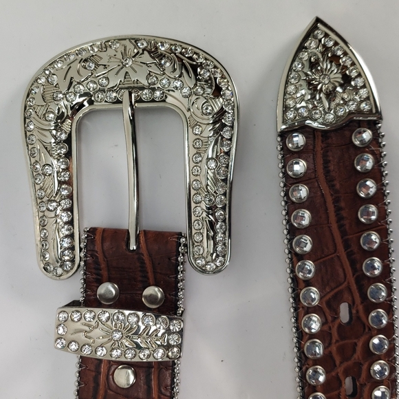 BLAZIN ROXX SCALLOP CROC PRINT LEATHER RHIENSTONE WESTERN BELT M - Picture 6 of 15